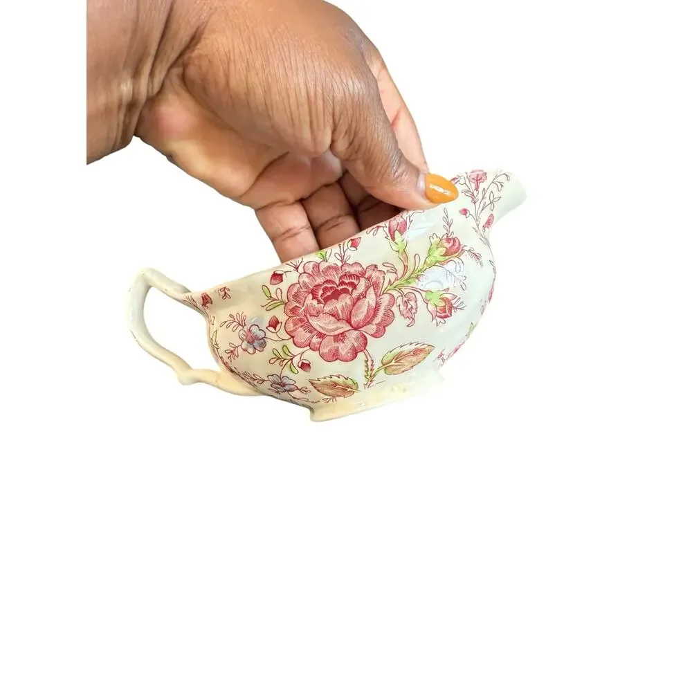 Johnson Brothers VTG Rose Chintz Pink Floral‎ England Gravy Boat No Underplate